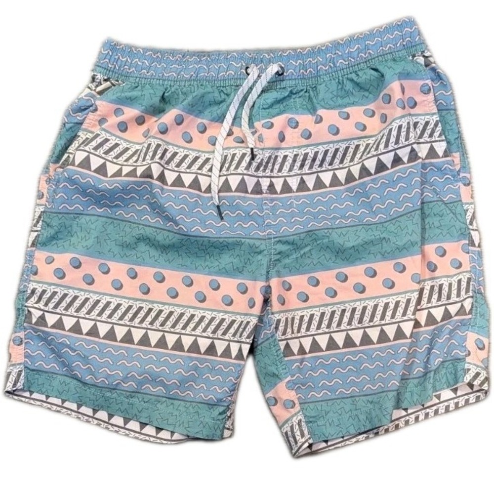 Depart West Mens M Swim Trunks Pockets Geometric Design Pastel Poolside Beach